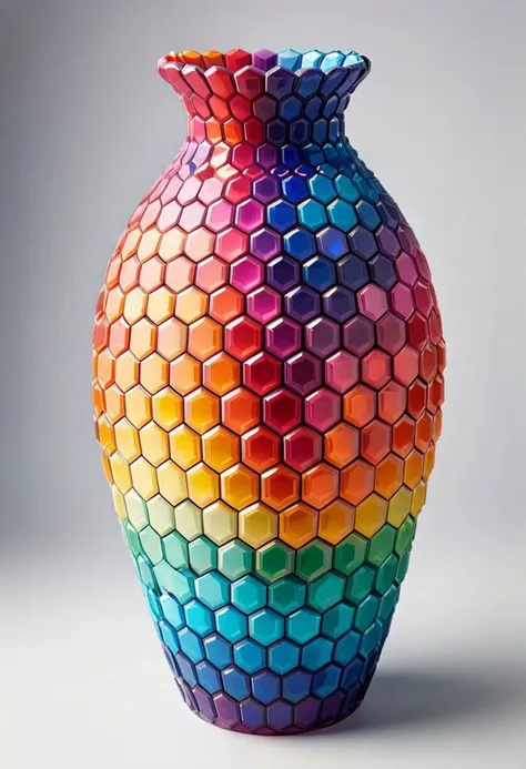 a close up of a colorful vase with a white background