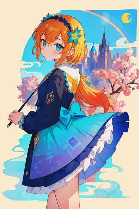 a cartoon girl in a blue dress holding a umbrella