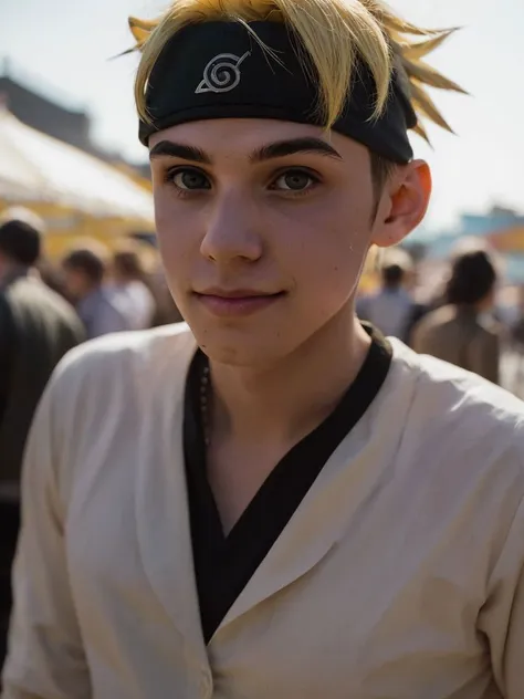 a close up of a person with a headband on