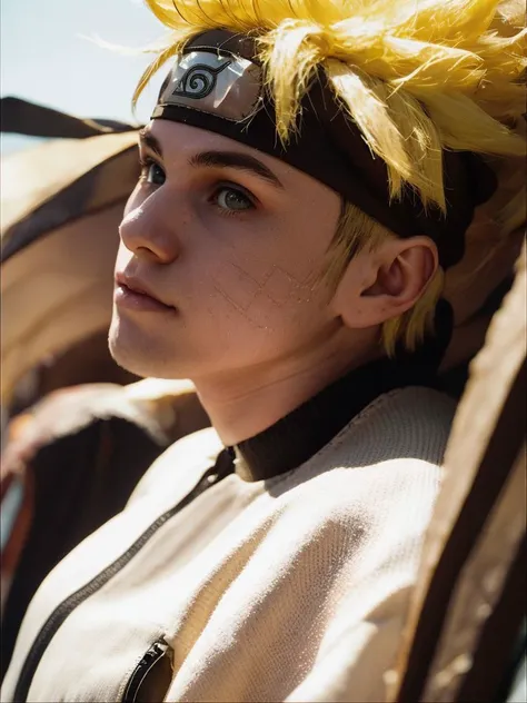 a close up of a person with a yellow hair and a black shirt