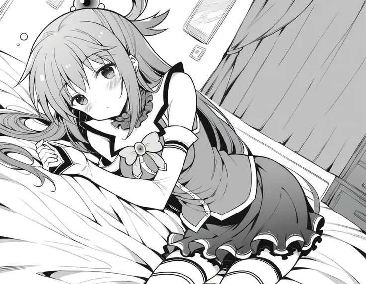 anime girl laying on bed with her arms crossed