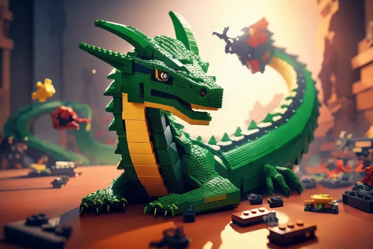 4k,high quality,ray tracing,masterpiece,<lora:LegoAIrev:1>,LegoAI,dragon,