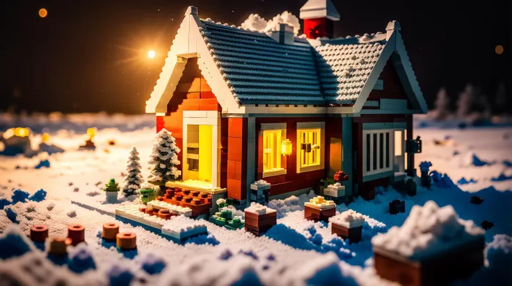 masterpiece, best quality, ultra-detailed, Perfect lighting, depth of field, <lora:LegoAIrev:1>, LEGOAI, lego material, house in Lichen Tundra, Cold desert with lichen cover, a carpet of frost under the polar light made of LEGO