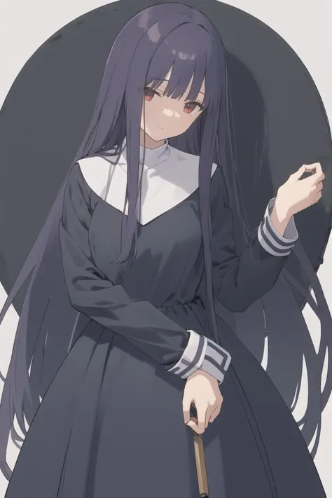 anime girl with long black hair and a black umbrella