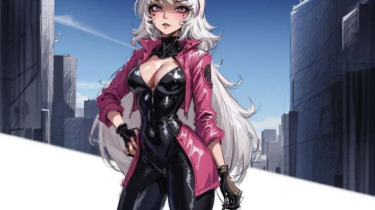 Masterpiece, Cutie, (Bags_Under_Eyes:1.1), ((digital illustration)),  <lora:verosikaMaydayHelluva_v1:0.6>, (human form:1.6), standing, cowboy shot, clothed, pinup, cityscape, cyberpunk, [nose]