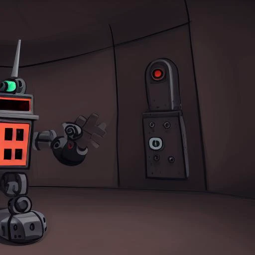 <lora:Reaverbots-000009:1> reaverbot inside a dark building