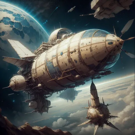 <lora:DaVinciTech-25:1>, scifi, davincitech, by leonardo da vinci,   
spaceship, in space