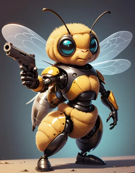 a cartoon bee with a gun in its hand