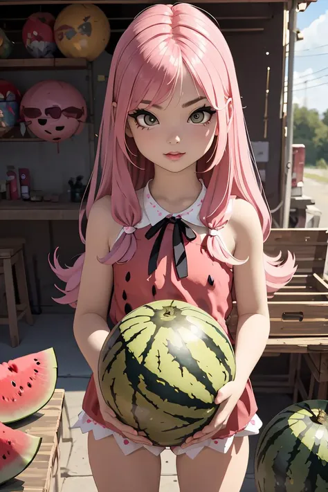 (masterpiece, best quality), 1girl,  Watermelon pinklong hair,   <lora:cromachina:1>