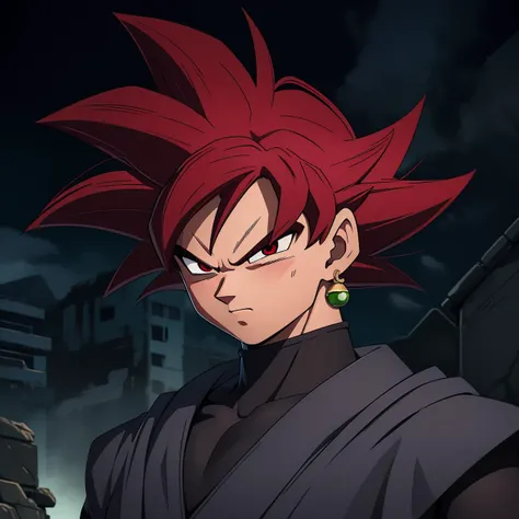 <lora:Goku_Black:0.7>, Best_QualityPos, RAW photo, intricate details, best quality, 8k uhd, soft lighting, 1boy, solo, red eyes, red hair, spiked hair, single earring, dougi  <lora:LowRA:0.6>