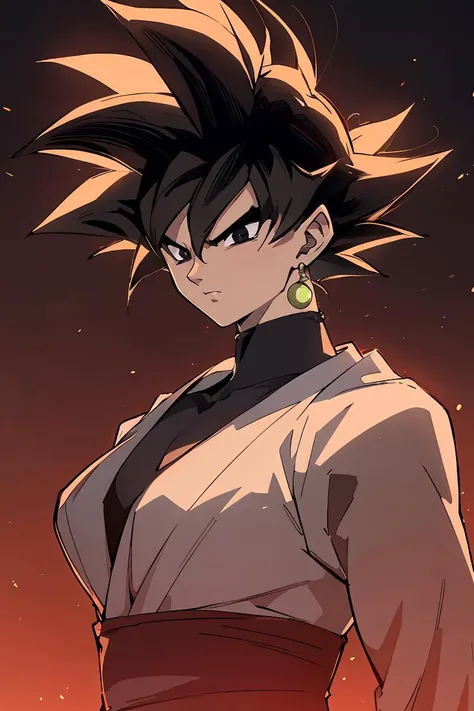 Best_QualityPos, RAW photo, intricate details, best quality, 8k uhd, soft lighting, 1girl, solo, black eyes, black hair, spiked hair, single earring, dougi <lora:Goku_Black:0.7>