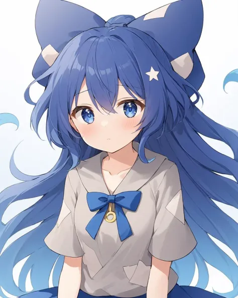 anime girl with blue hair and cat ears sitting on a rock