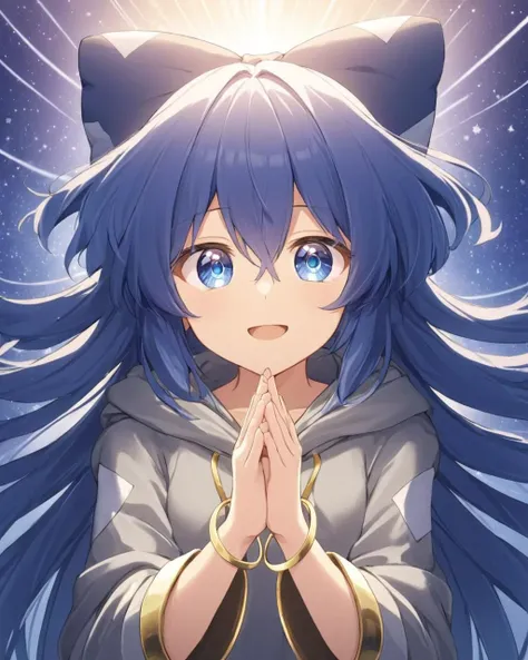 anime girl with blue hair and blue eyes praying