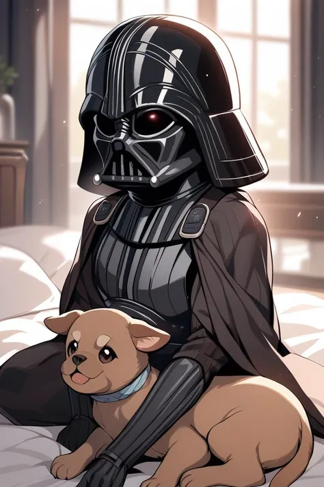 dark vader, cute brown puppy, masterpiece, best quality