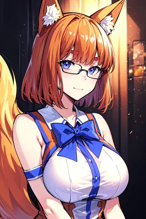 (masterpiece, highres, absurdres, high quality, detailed face),<lora:firefox-nvwls-v1:0.8>,firefox-chan,bowtie,wrist cuffs,tail,1girl,wearing glasses,(large breasts:1.3),