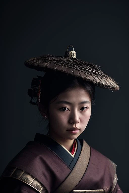 arafed woman in a traditional japanese dress with a hat on her head