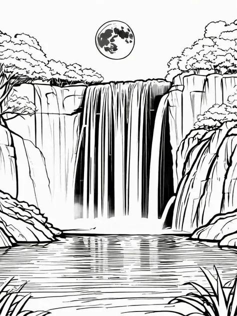 Masterpiece, award winning, excellent quality, a city, waterfalls, full moon, <lora:Coloring_Pages__Dibujos_para_Colorear:1.2>
sketch, monochrome, minimalist, white background, high contrast, simplistic