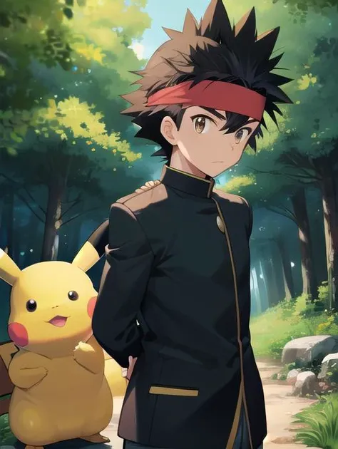 a man in a black jacket holding a pokemon pikachu