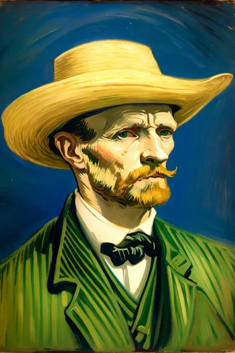 painting of a man with a hat and a mustache