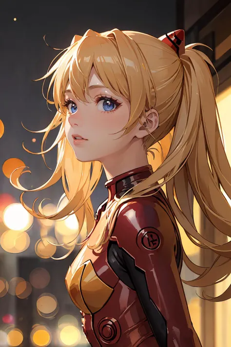 (masterpiece, best quality, colorful, dynamic angle, perfect face, highest detailed:1.2)  upper body, from sides,
souryuu asuka langley, interface headset, red bodysuit,
in dynamic pose, bokeh, 
sunlight passing through hair, colorful art background, (offi...