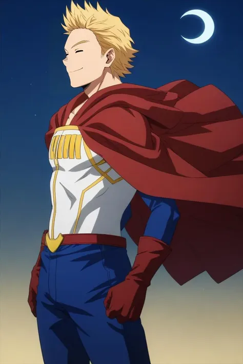 a man in a cape and caped outfit standing in front of a moon