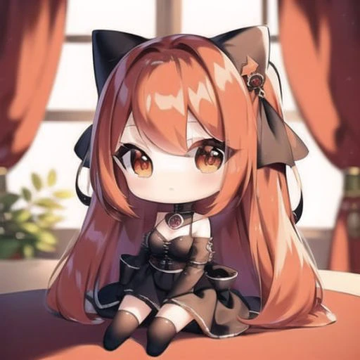 masterpiece, detailed, soft lighting, goth catgirl with long red hair, orange eyes <lora:chibiStyle_v1:1>, chibi