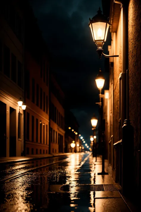 arafed view of a street with a lamp post and a building