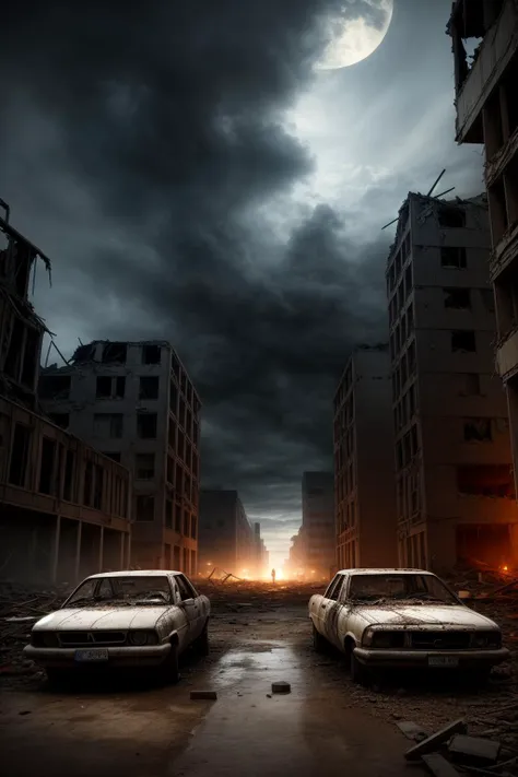 a couple of cars parked in a street next to tall buildings