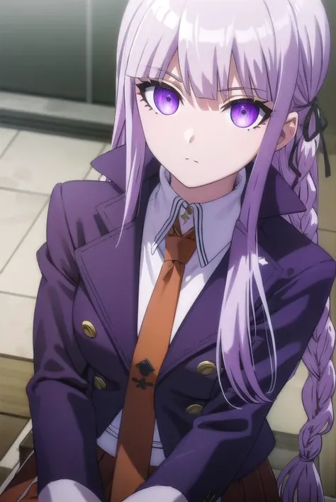 kyokokirigiri, <lora:kyouko kirigiri s1-lora-nochekaiser:1>,
kyouko kirigiri, long hair, bangs, ribbon, (purple eyes:1.1), hair ribbon, purple hair, braid, single braid, side braid,
BREAK skirt, shirt, gloves, long sleeves, jacket, white shirt, pleated ski...