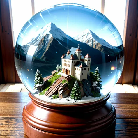 (castle:1.2) snowglobe, mountains, centered, 8k, F2.8, RAW Photo, ultra detailed, extremely detailed  <lora:Snow_Globes:1>