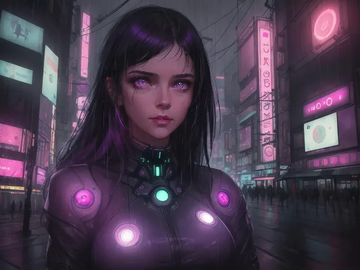 cyber girl in a futuristic city at night