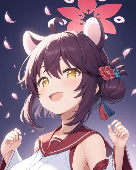 anime girl with a cat ears and a flower in her hair