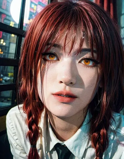 best quality,(8k, RAW photo, best quality, masterpiece), (realistic, photorealistic:1.2),hyper realism, shadow, fade, moonlight, , dramatic lighting
messy hair, (eyeliner, black eyeshadow, heavy eyeliner, smug, thin lips, lipstick, yellow eyes, red ha...