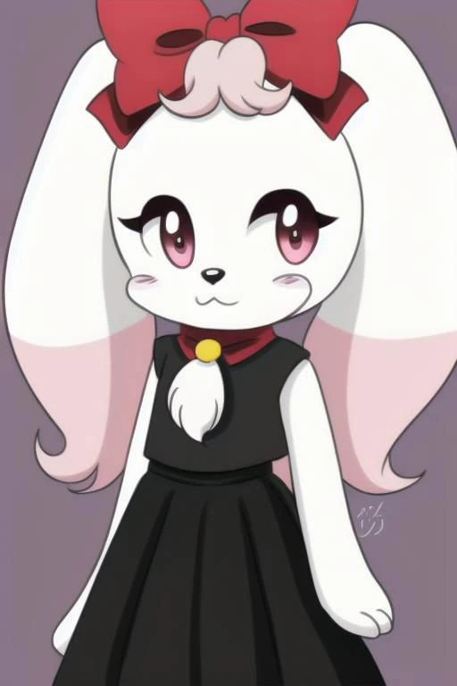 a cartoon bunny with a big bow on her head