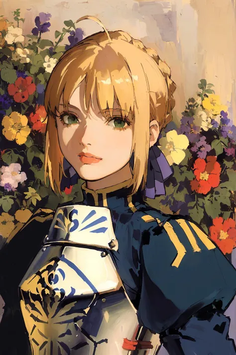 (art by (Carl Larsson:1.2,Artoria_ Pendragon,Portrait Painting,1girl,a suit of armour,,,,,<lora:Artoria_Pendragon:0.8>,,,,medium_shot,bright, ,,,<lora:GEMSHADOW-noise-common:0.2>,,,, ,<lora:mounted_archery_v1:0.4>,flowers and plants,sunniness,eyes sparklin...