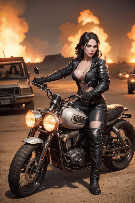 female biker gang. armed and dangerous. mad max art style. cinematic lighting.