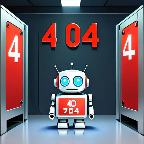 a close up of a robot standing in a room with four doors