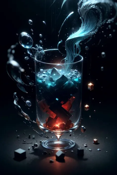 design, interrior, interriordesign <lora:CreationMagic-21:0.8>, creationmagic, particles stream, red, Unusual shot glass