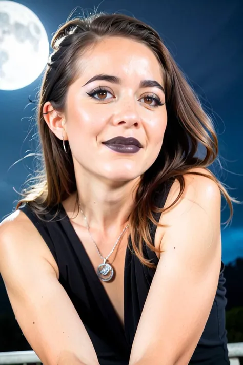 arafed woman with dark lipstick and a black dress posing for a picture