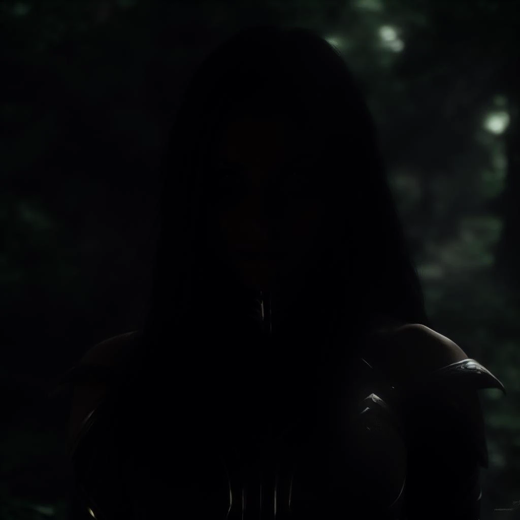 Best_QualityPos, RAW photo, intricate details, best quality, 8k uhd, soft lighting, 1girl, solo, black hair, long hair, armor, bare shoulders, green eyes, forest <lora:Hela:0.7> <lora:LowRA:0.6> <lora:backlight_slider_v10:-3>