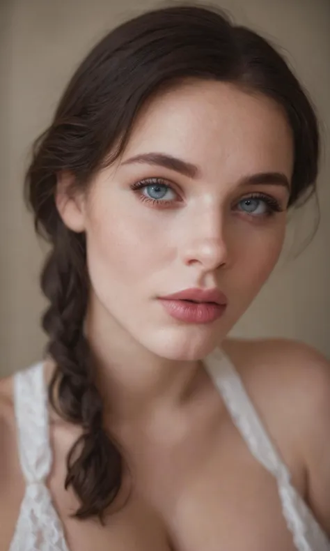 a woman with a braid in her hair and a white dress