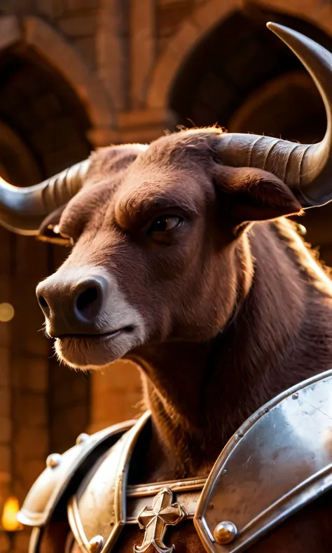 there is a bull with horns and a leather armor on