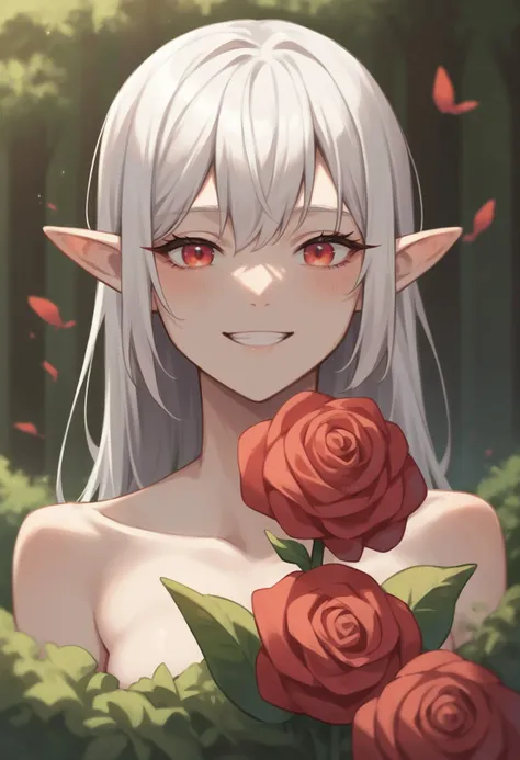 score_9, score_8_up,score_7_up, source_ anime,
1girl, elf, white hair, pointy ears,  smiling, holding red flower, forest,
<lora:traditional_slider_v1_NEGWEIGHT:1>,