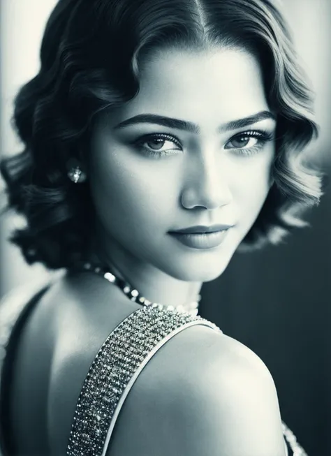 A 1930s professional photograph of sks woman, ((detailed face)), (High Detail), Sharp, 8k, ((bokeh)), <lora:locon_zendaya_v1_from_v1_64_32:1.25>