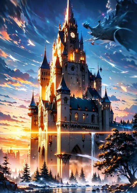 (extremely detailed CG unity 8k wallpaper),(((masterpiece))),(((best quality))),((ultra-detailed)),(best illustration),(best shadow),((an extremely delicate and beautiful)),dynamic angle,floating,The detailed castle,(((the best building))),mist encircles t...