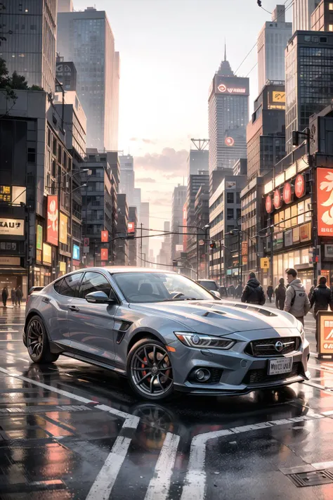 arafed image of a car driving down a city street