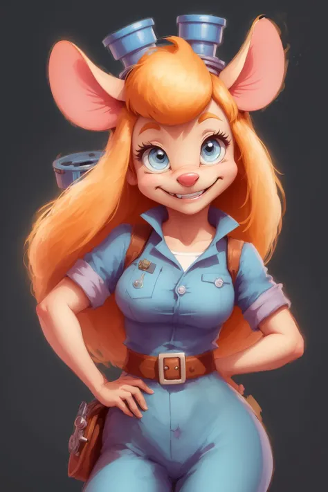 cute cartoon <lora:gadget_hackwrench:0.65>, gadget_hackwrench, cowboy shot, smile, solo, gh_clothes, [gh_goggles], gh_original, (high quality:1.2), masterpiece, detailed, highres, 4k, sharp focus, simple style, cartoon, [[anime]], (feminine:1.1), intricate...