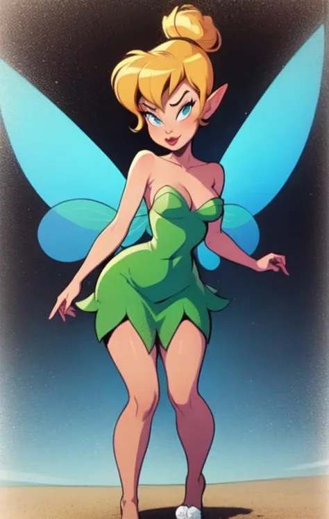 1girl,TinkerWaifu,single hair bun,strapless green dress,fairy wings <lora:tinkerbell_character:1>