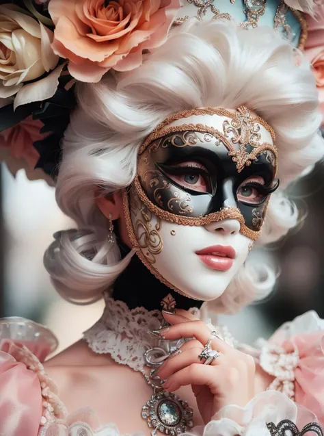 RAW photo, portrait, 1girl, posing, exquisite whire bodysuit, white wig, full face mask, complex park background, colorful
<lora:MasqueradeFashion:0.65> MasqueradeFashion, 8k uhd, dslr, soft lighting, high quality, film grain, Fujifilm XT3, (intricate deta...
