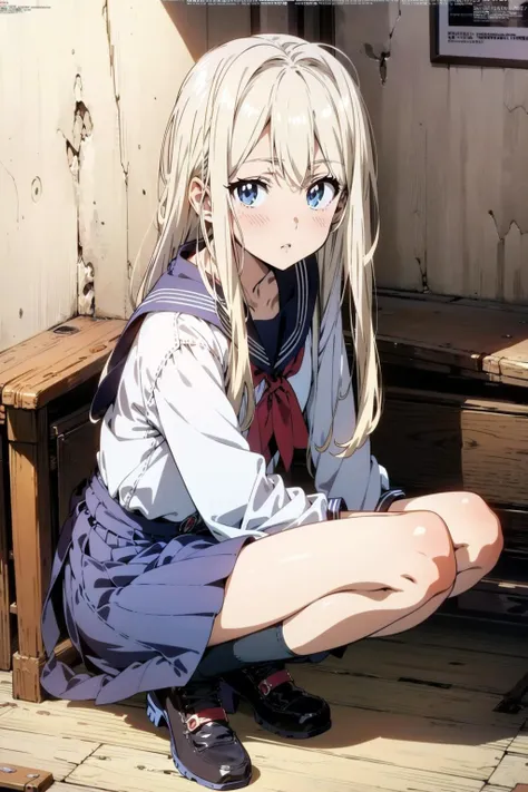 anime girl sitting on a bench with her legs crossed